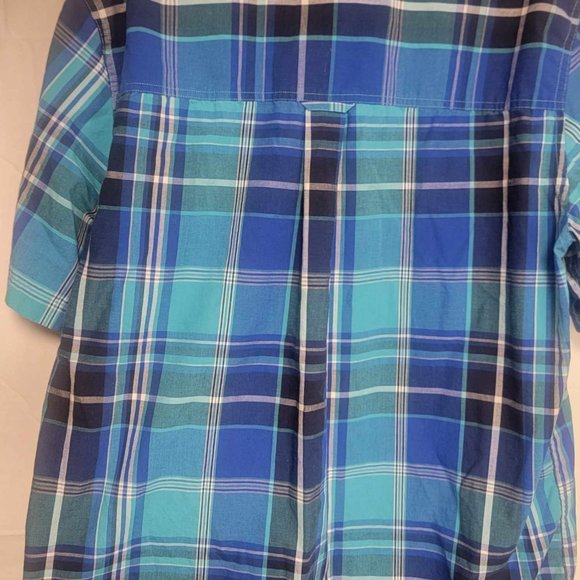 Mens Chaps size L button up plaid Blue shirt short sleeve - Picture 7 of 7
